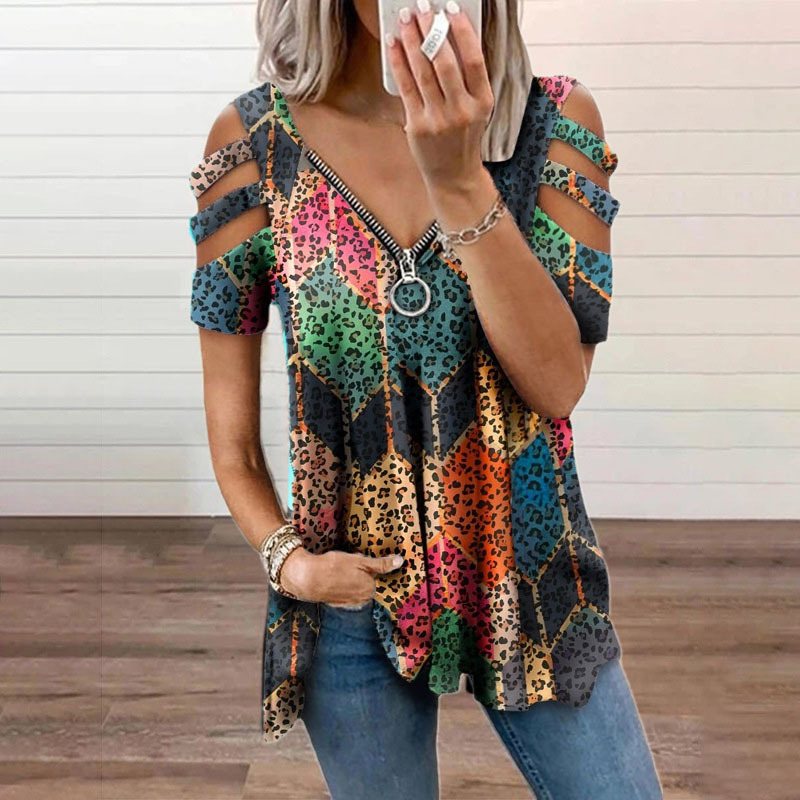 Blouse Off Shoulder - Blusa casual solta com estampa leopardo
