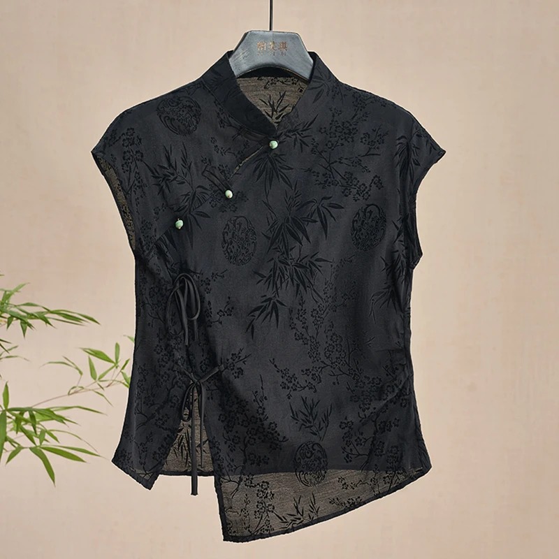 Blouse Off Shoulder - Francês novo estilo chinês cheongsam topo