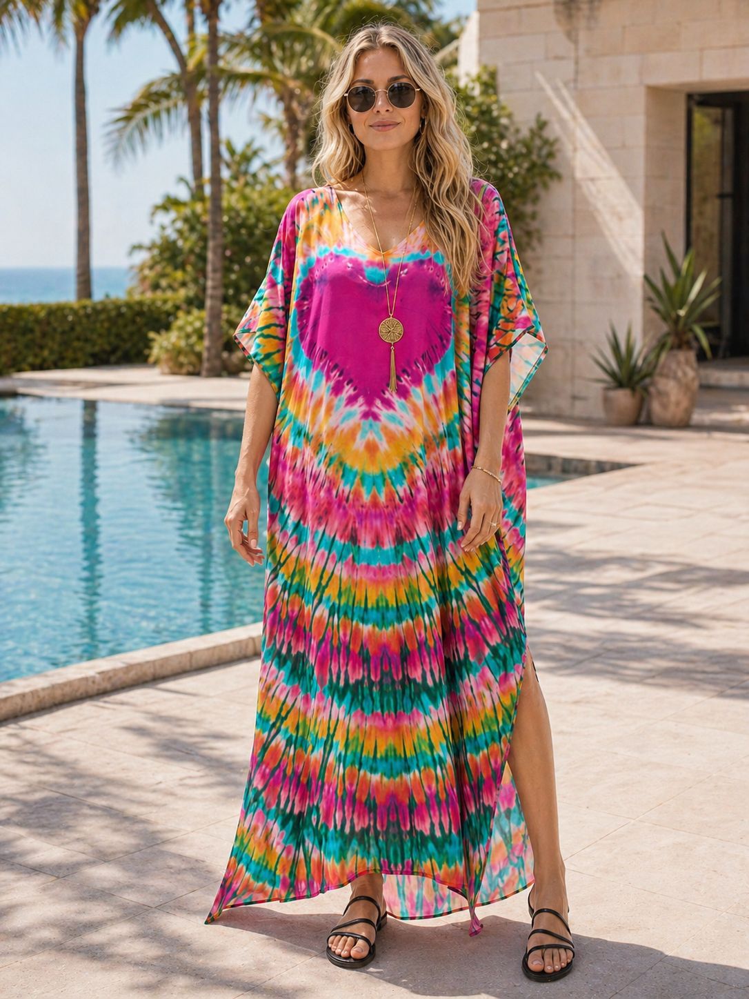 Vestido de Praia Kaftan com Es - Cover Up Kaftan avaliação e preço