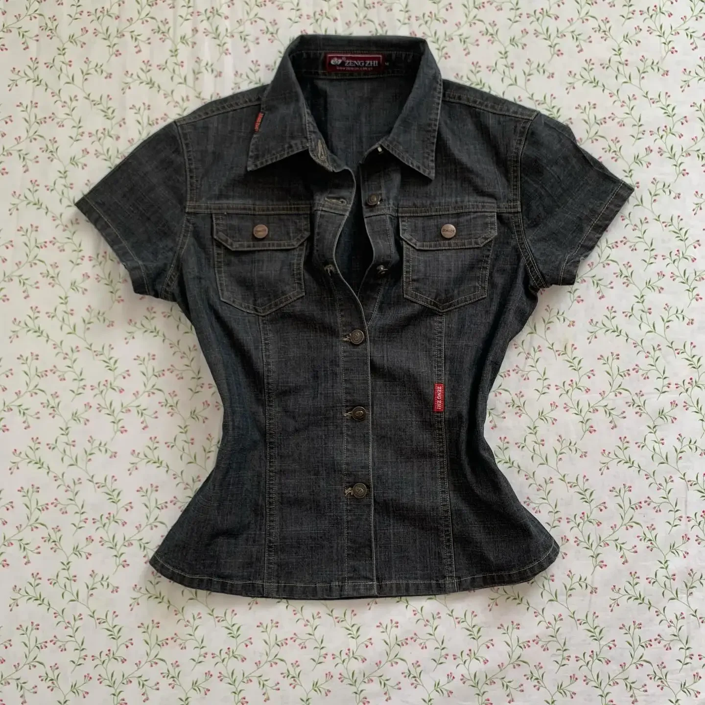 Camisa de Denim Preta Feminina - Crop Top Crochet avaliação e preço