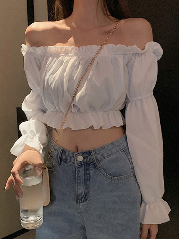 Top feminino sexy blusa fora d - Crop Top Crochet avaliação e preço